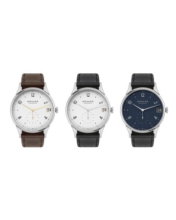 NOMOS Minimatik 39 date 不鏽鋼手上鍊日期腕錶金色、白色與藍色三版本